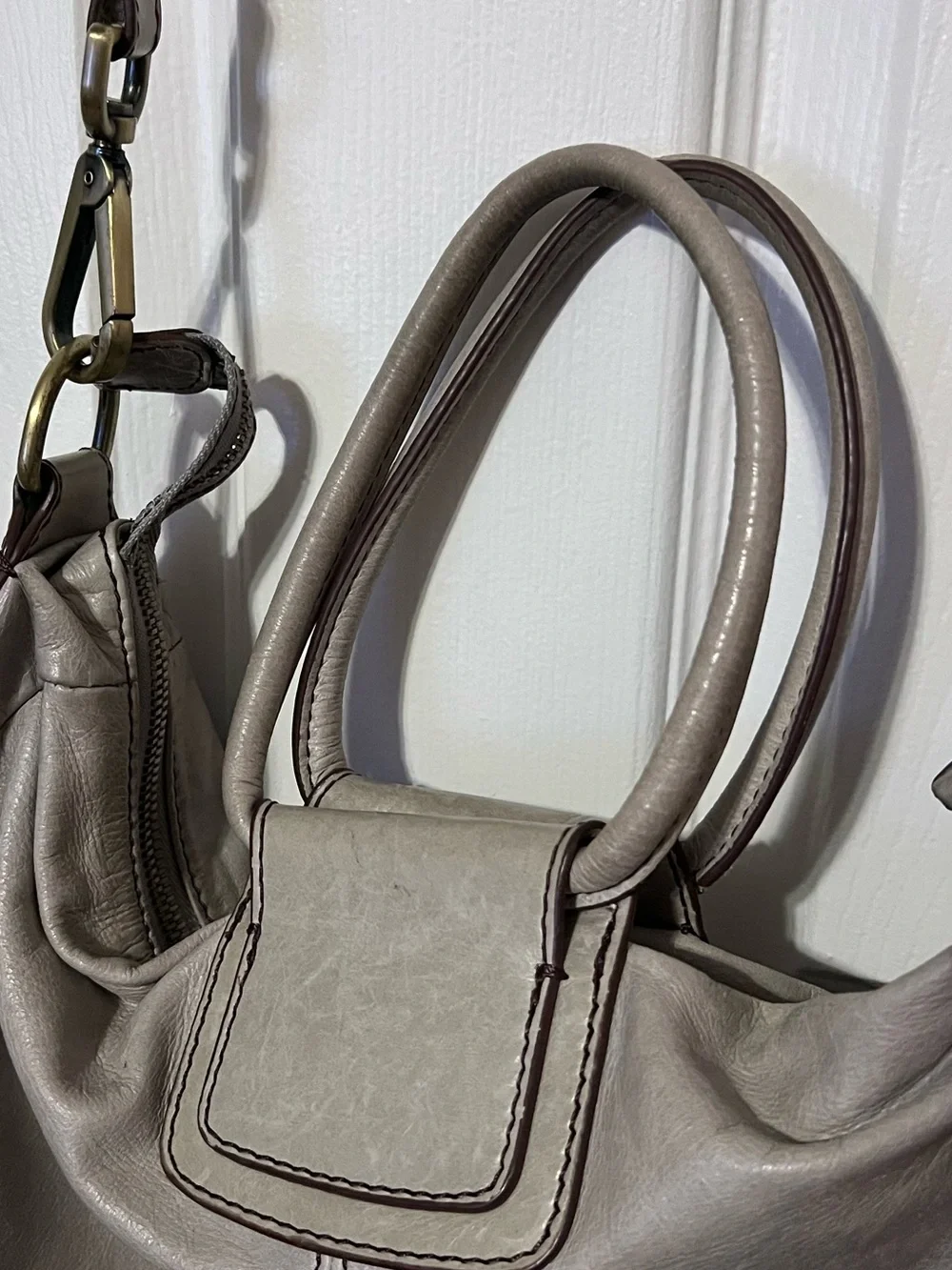 HOBO International Sheila Large Gray Leather Convertible Satchel Tote Crossbody